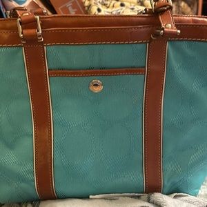 Turquoise coach handbag tote—NO Rips or Tears—straps in good condition see pictu